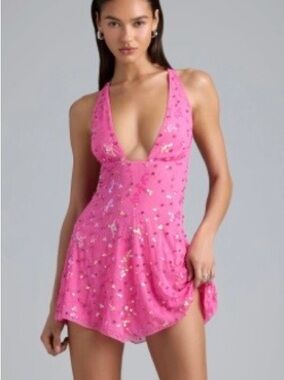 Oh Polly | Dresses | Oh Polly Durrani Dress Almond Sheer Embellished Scoop  Neck Mini Dress | Poshmark